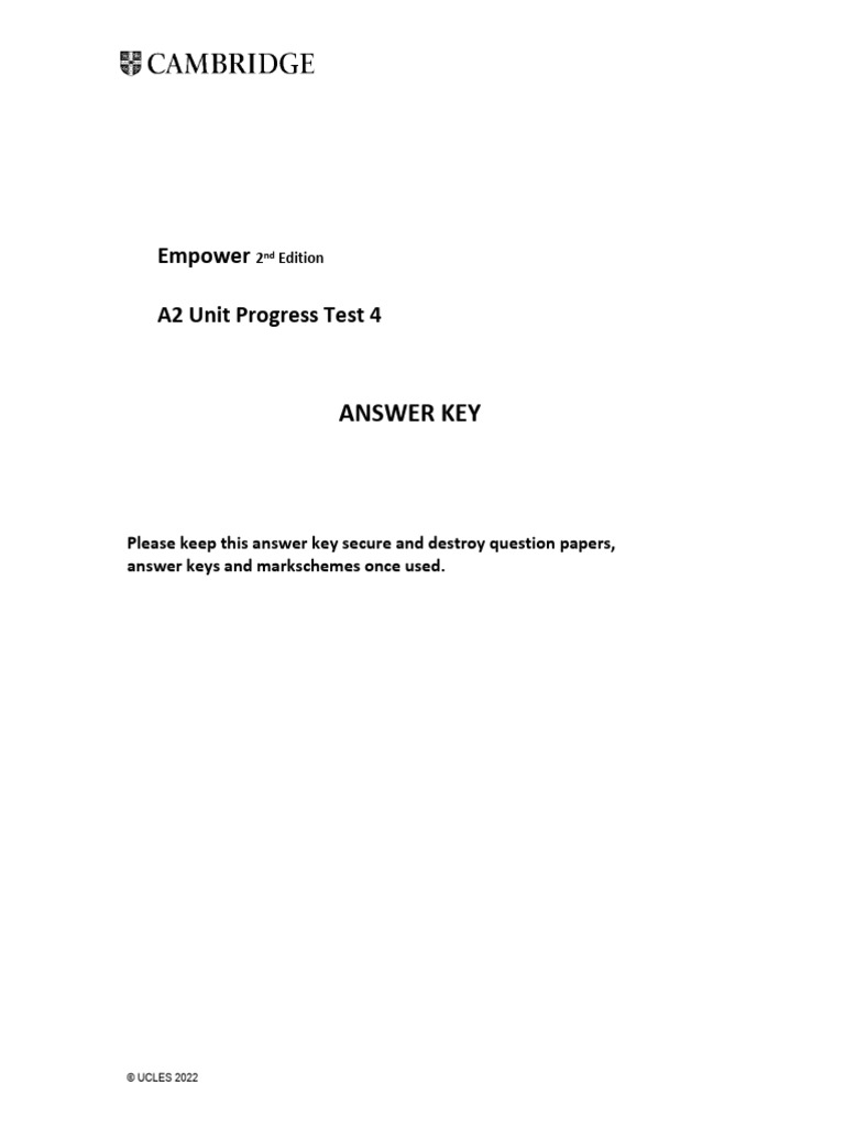 Unit Progress Test 4 Answer Key - Version A | PDF