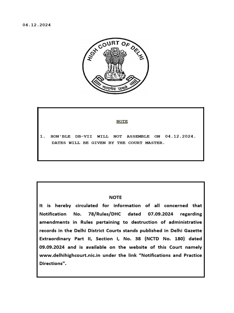 Delhi High Court Notifications and Updates | PDF | Appeal | Lawsuit