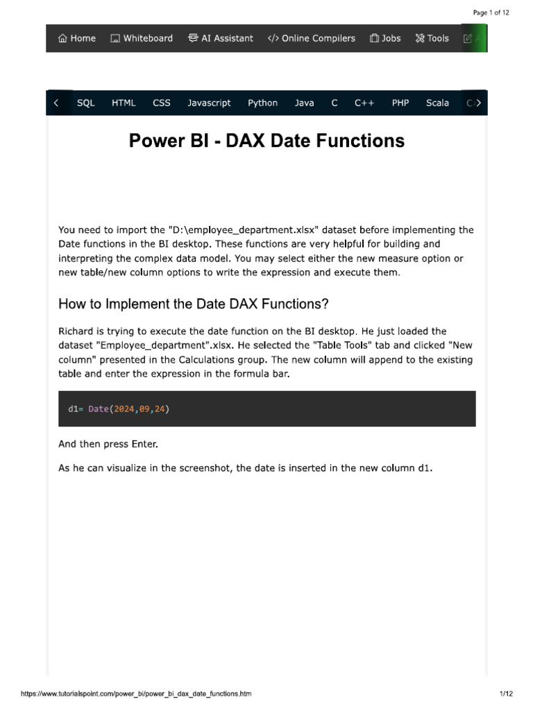 DAX DATE Function | PDF