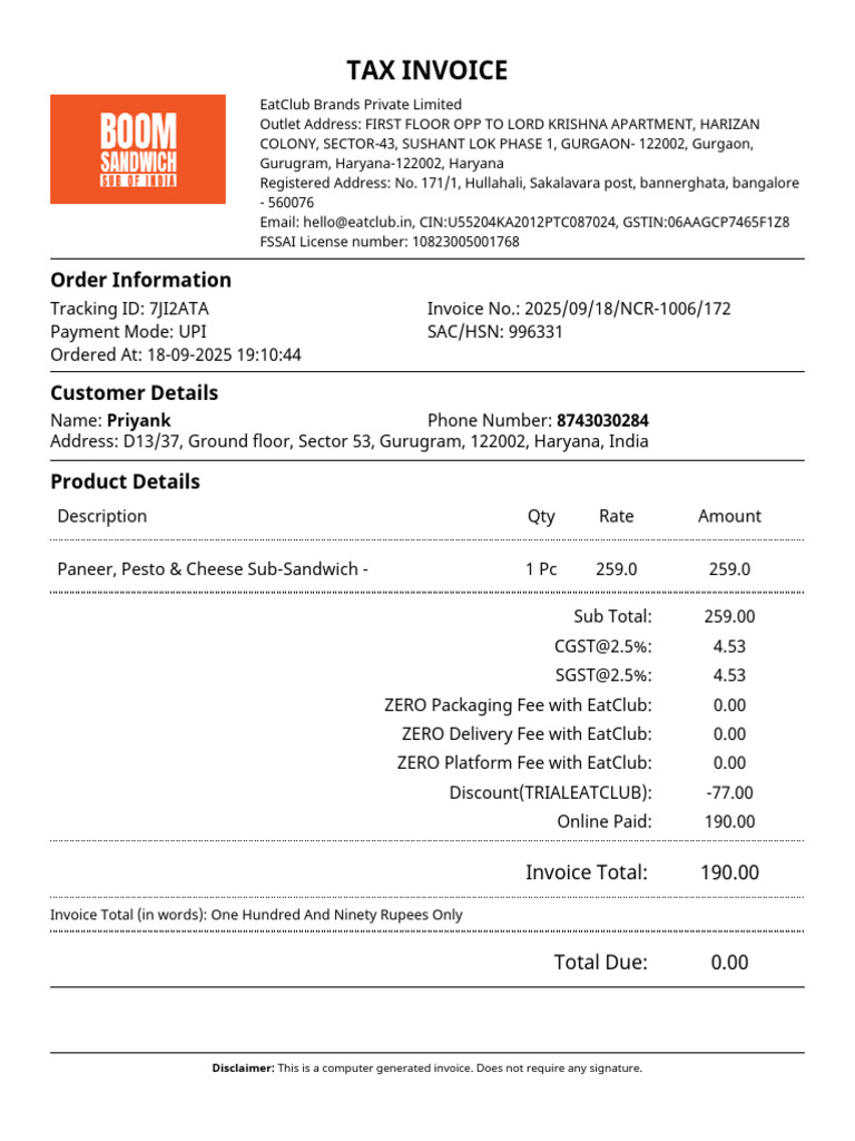 Tax Invoice: Order Information | PDF | Payments