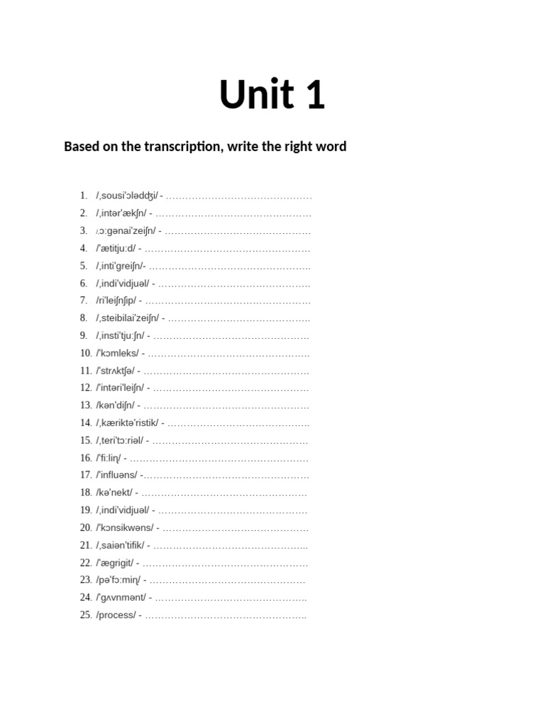 Transcription Exercise - Unit 1 | PDF
