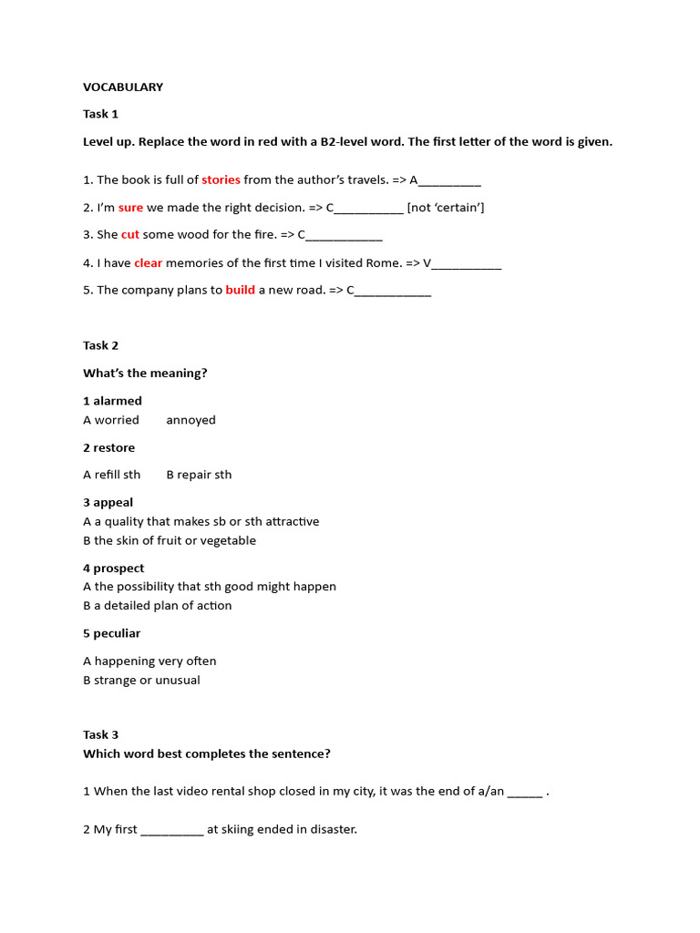 B2 Vocabulary Enhancement Exercises | PDF