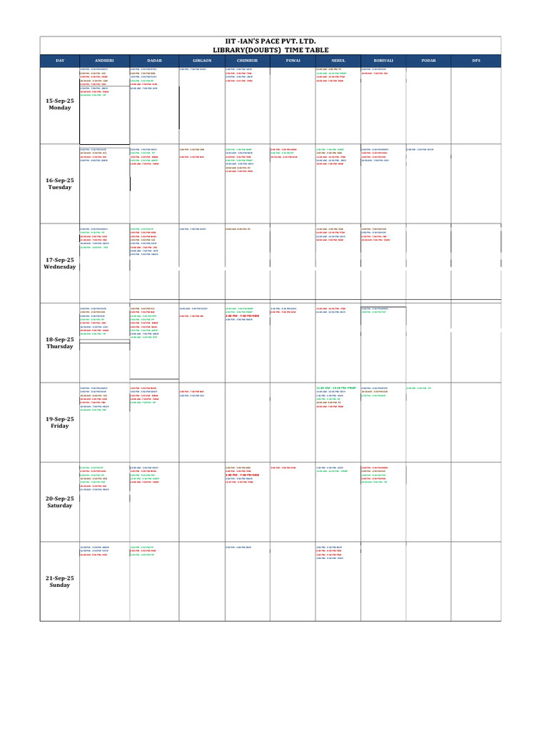 Library Doubts Time Table 2025 | PDF