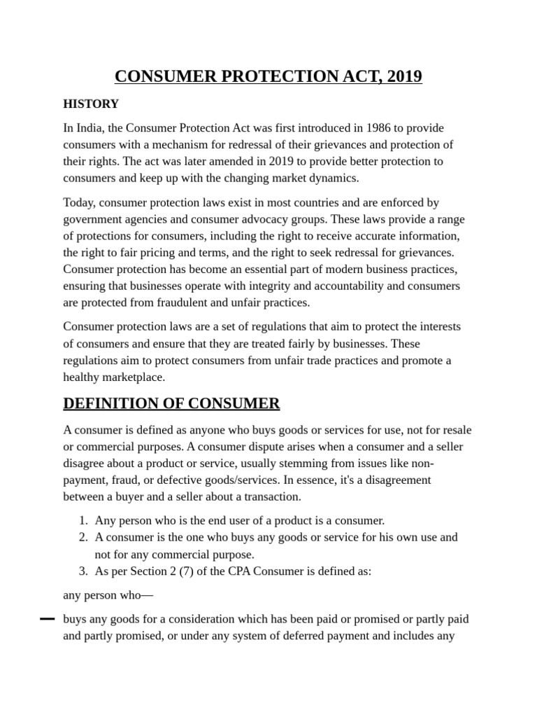 Consumer Protection Act 2019 Overview | PDF | Consumer Protection ...