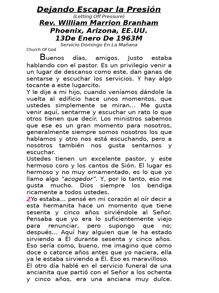 63-0113M Libro Dejando Escapar La Presión | PDF | Oración | Cristo (título)