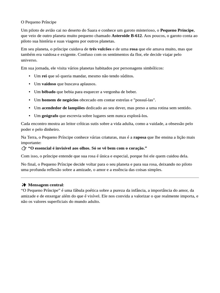 O Pequeno Principe - Resumo | PDF