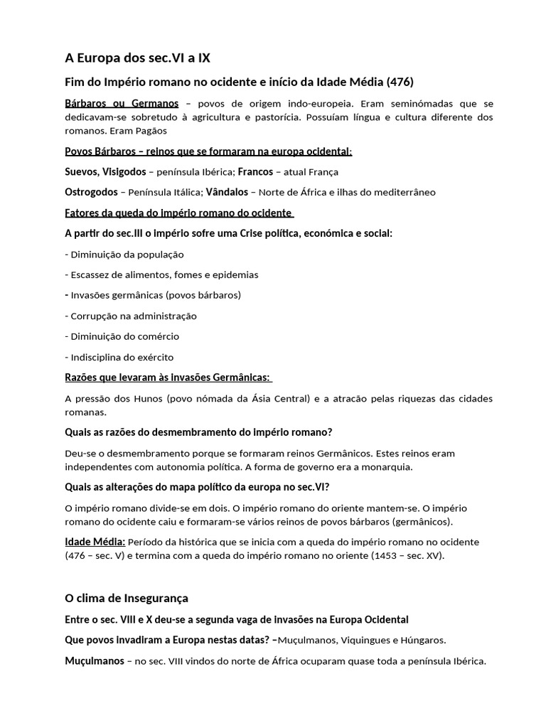 Europa dos Séculos VI a IX: Invasões e Transformações | PDF | Maomé ...