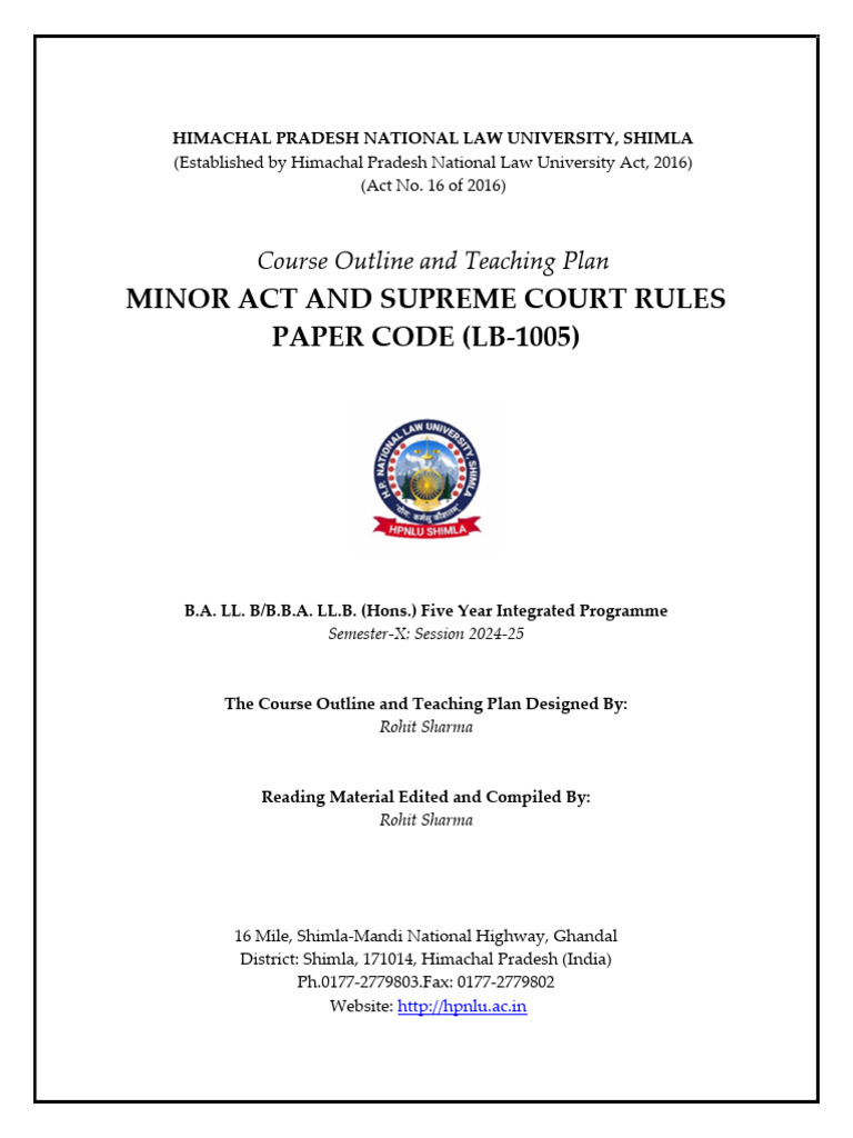 Minor Acts & Supreme Court Rules Course | PDF | Lecture | Learning