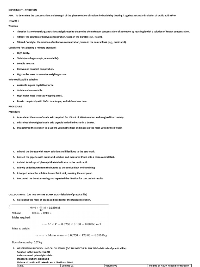 Sodium Hydroxide Titration Method | PDF | Titration | Chemistry