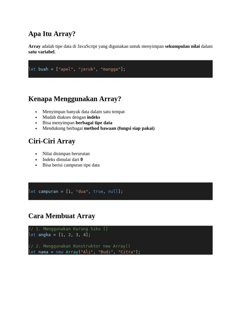 Memahami Array dalam JavaScript | PDF
