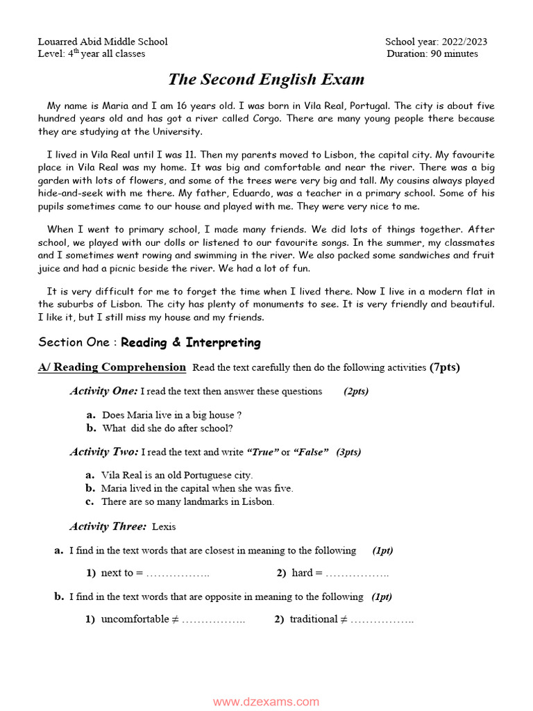 Second English Exam for 4th Year Students | PDF | Linguistic Morphology ...