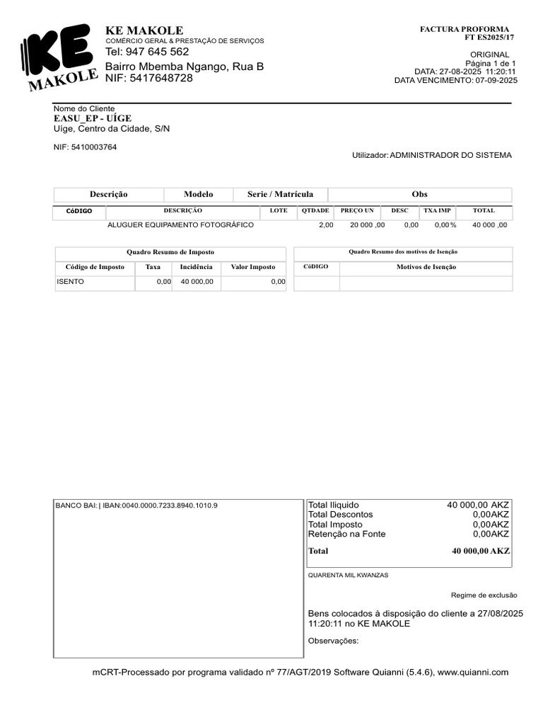 Fatura Proforma Ke Easu 2025 | PDF