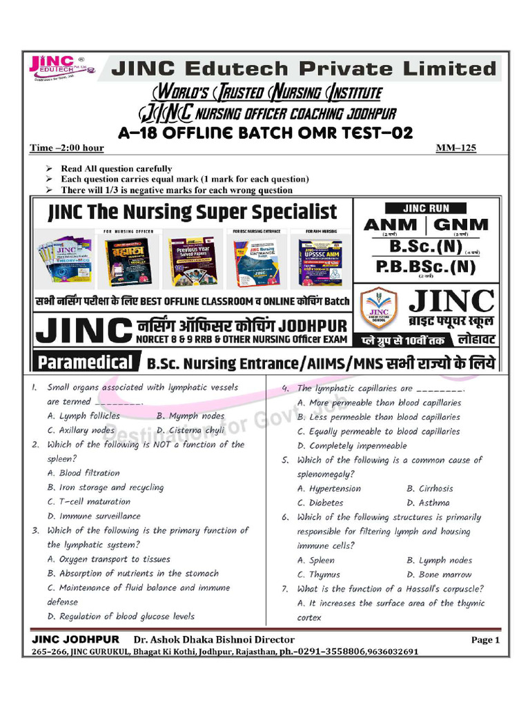 Jinc Nursing Officer Coaching Jodhpur - Norcet & All Nursing Exam A-17 ...