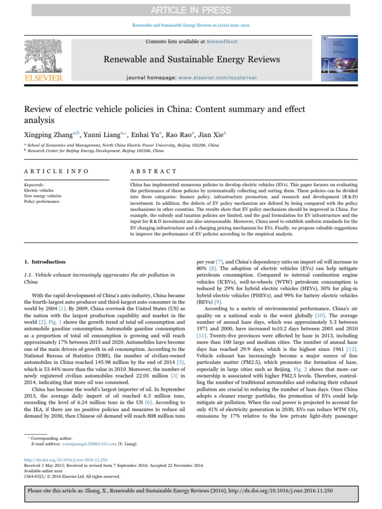 China Electric Vehicle Policy Review | PDF | Electric Vehicle | Plug In ...