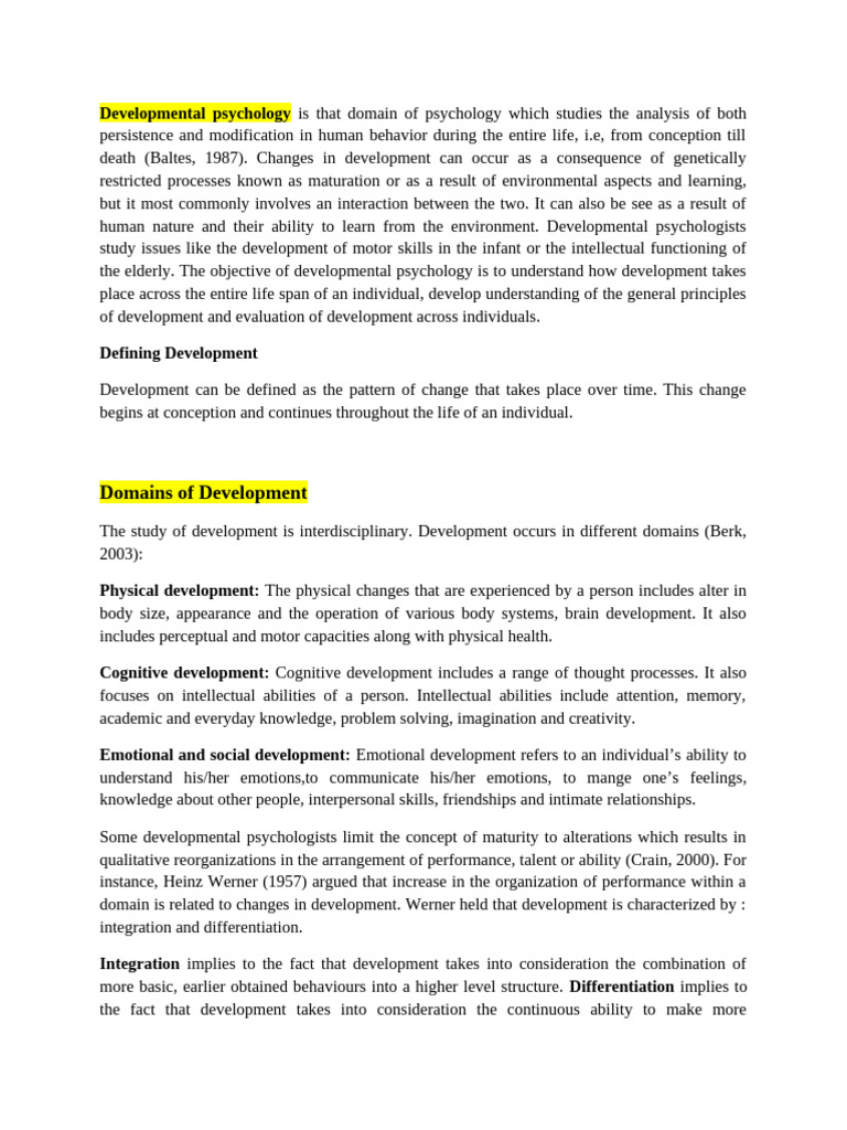 Introduction of Development Psychology | PDF | Developmental Psychology ...