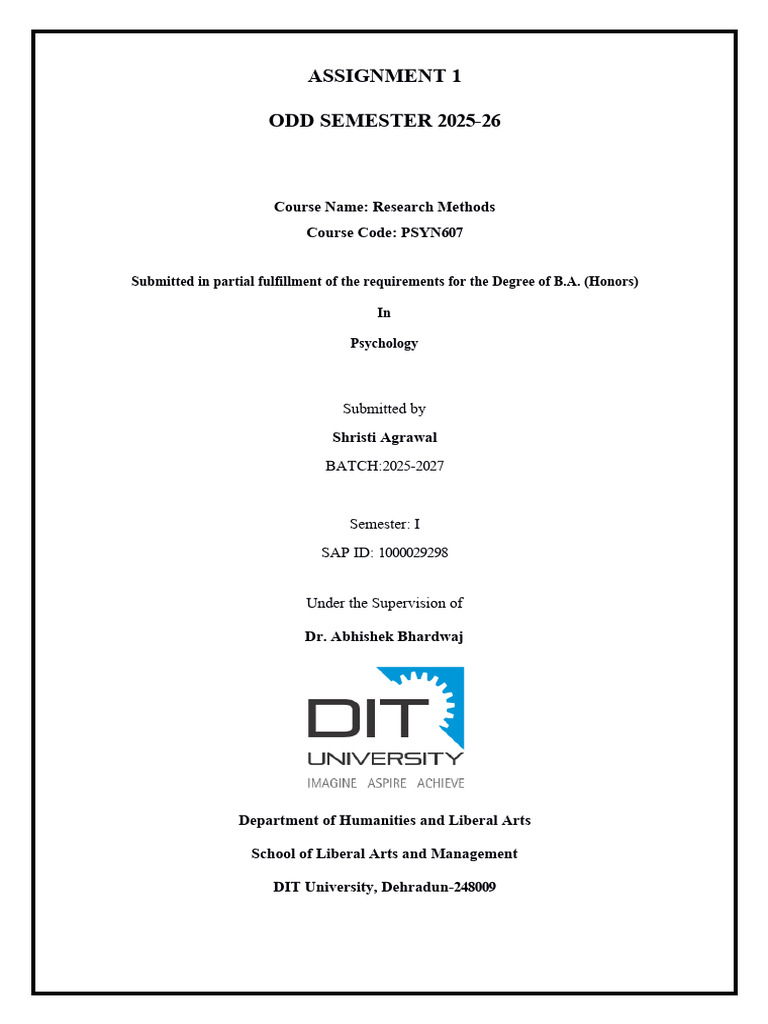 Research Methods Assignment - PSYN607 | PDF