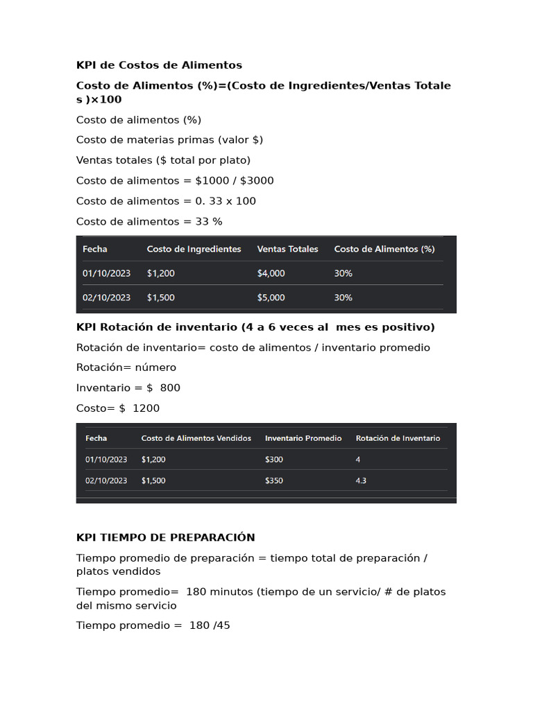 Kpi Formulas | PDF