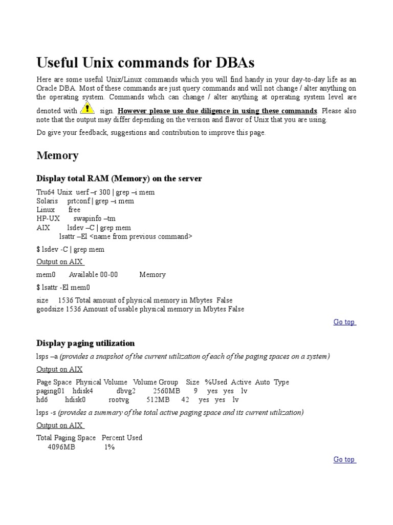 Useful Unix Commands For DBAs | PDF