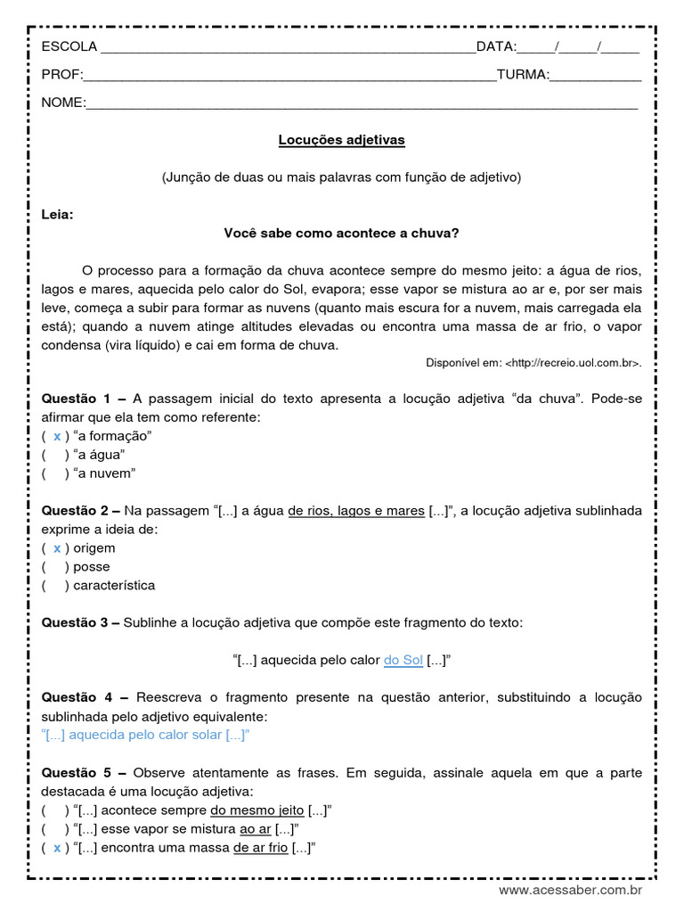 Locuções Adjetivas e Chuva | PDF