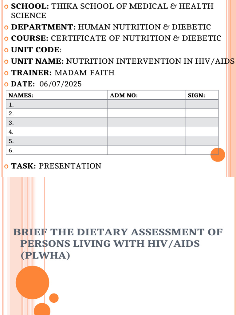 Dietary Assessment in HIV/AIDS Care | PDF | Hiv/Aids | Diet & Nutrition