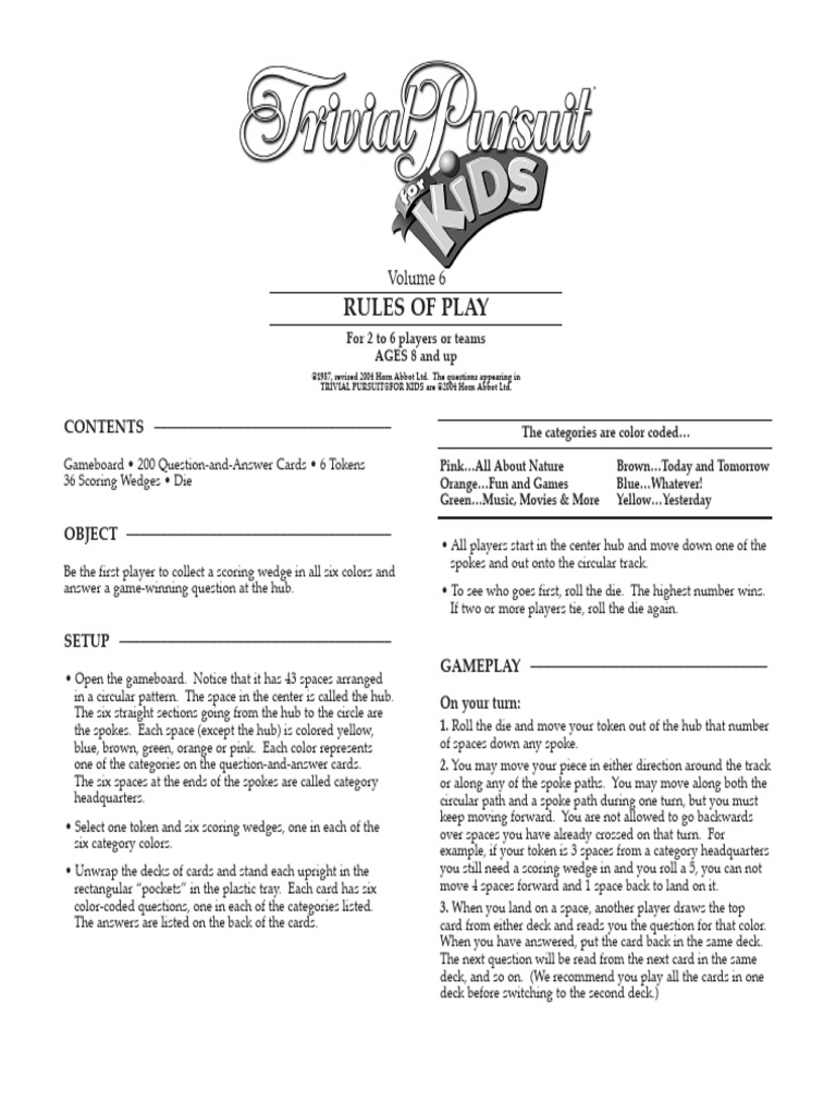 Trivial Pursuit Game Instructions | PDF