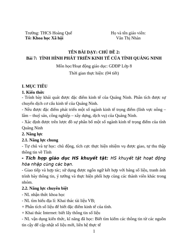 Ga GDDP 8 Bai 7 Tinh Hinh Phat Trien Kinh Te QN | PDF