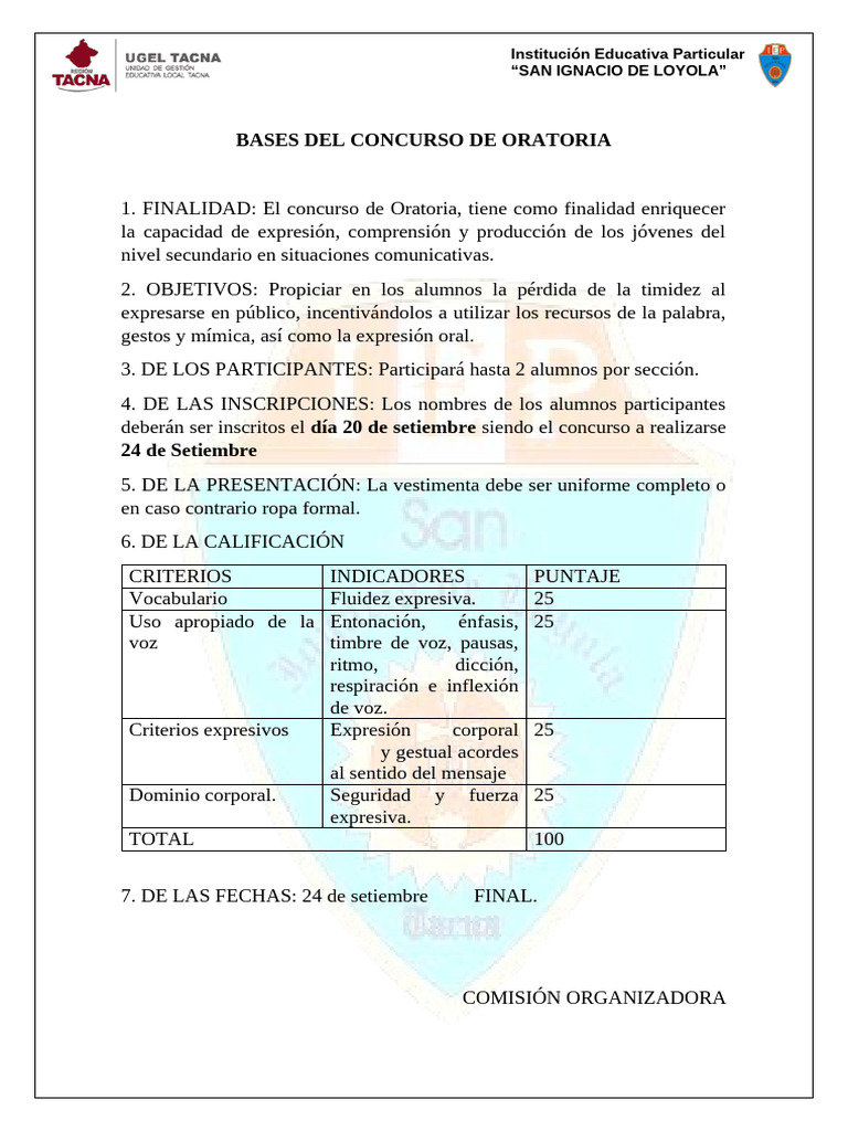 Bases Del Concurso de Oratoria | PDF | Hablar en público