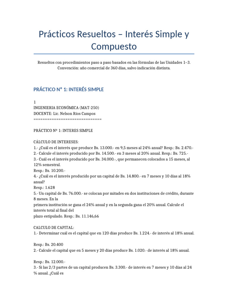 Ejercicios de Interés Simple y Compuesto | PDF | Interés compuesto | Dinero