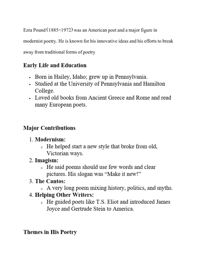Ezra Pound and the Imagist Movement | PDF | Poetry | Literary Movements