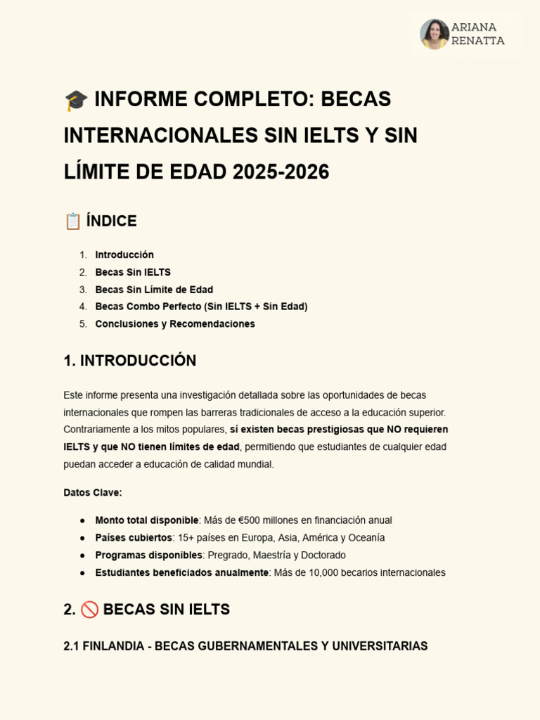 Becas Internacionales 2026 Sin IELTS | PDF | Sistema internacional de ...