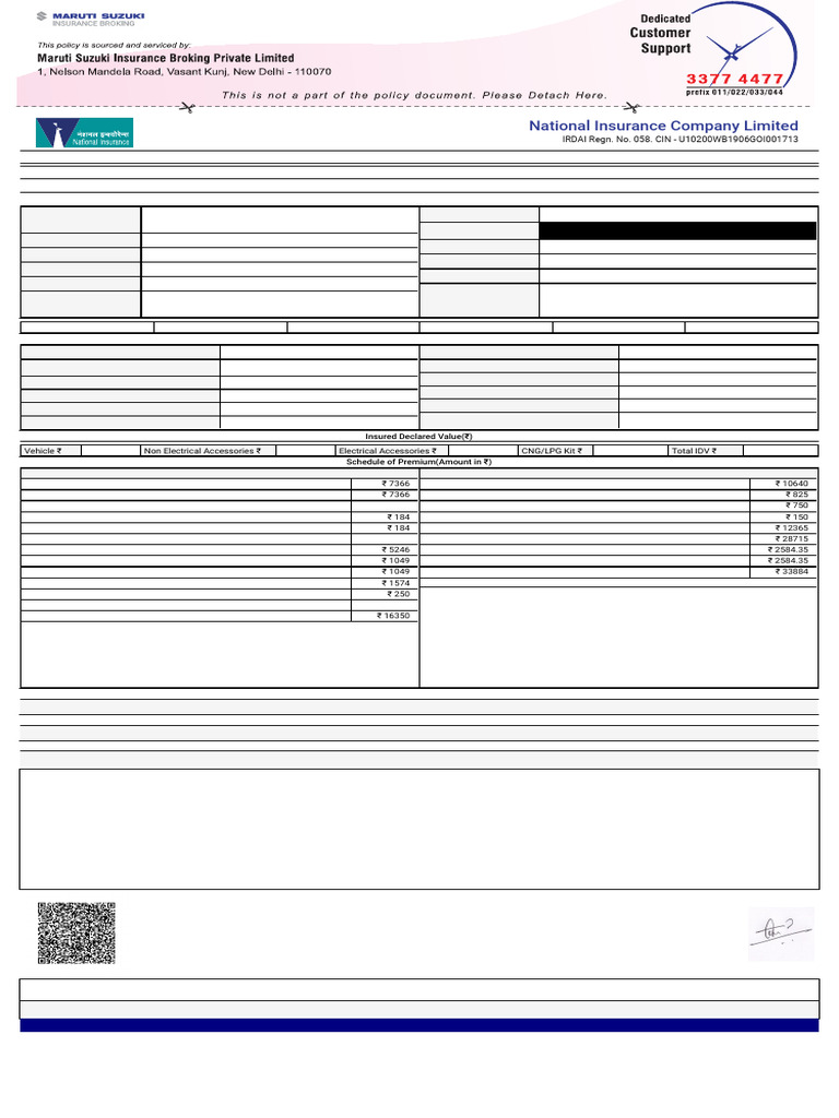 National Insurance Motor Policy Certificate | PDF | Insurance | Deductible