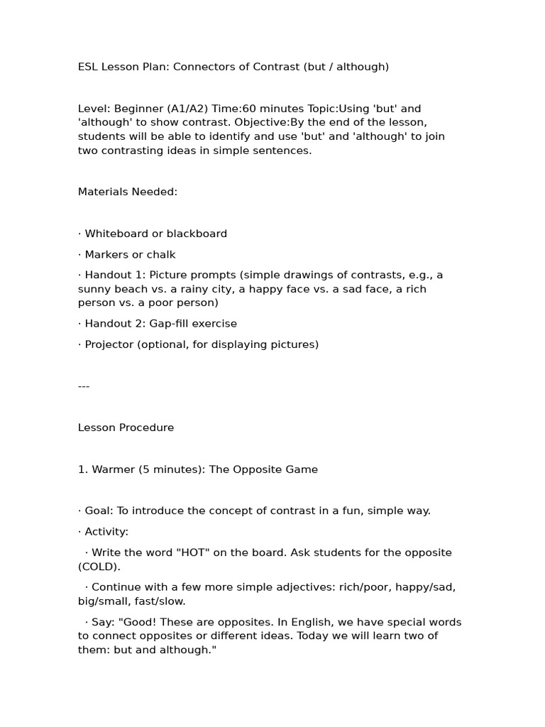 Teaching 'But' and 'Although' in ESL | PDF | Comma | Sentence (Linguistics)