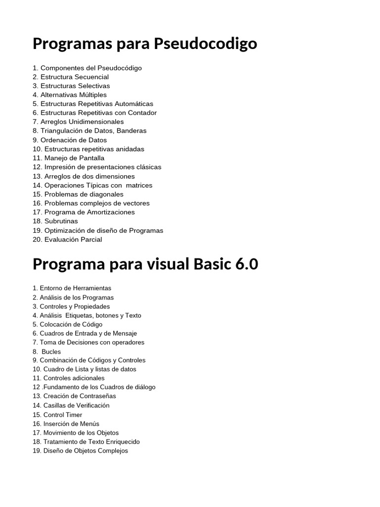 Guía Completa de Pseudocódigo y Visual Basic | PDF