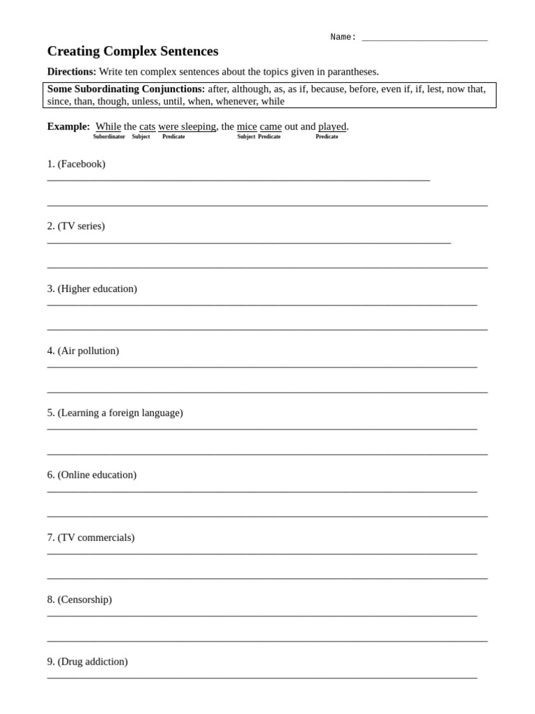 Complex Sentence Writing Guide | PDF
