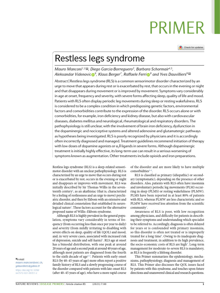 RLS 1 | PDF | Dopamine | Genome Wide Association Study