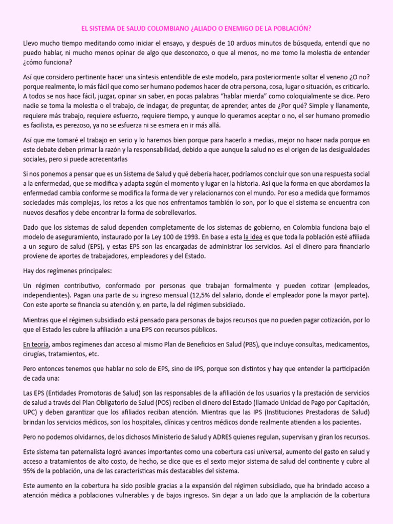 Crisis del Sistema de Salud en Colombia | PDF