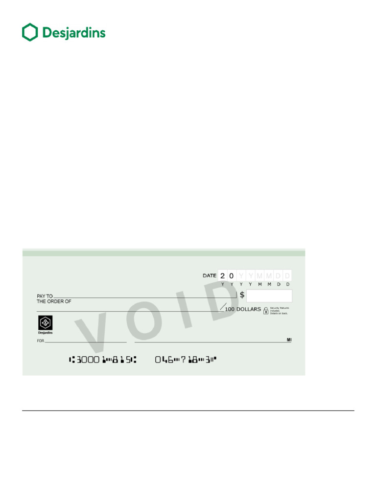 Void Cheque for Direct Deposit Setup | PDF