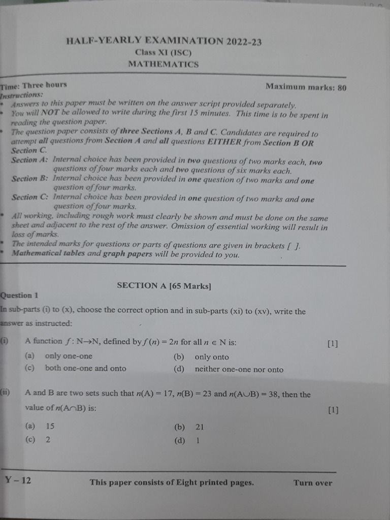 Class XI Half Yearly Paper 2022-23 | PDF