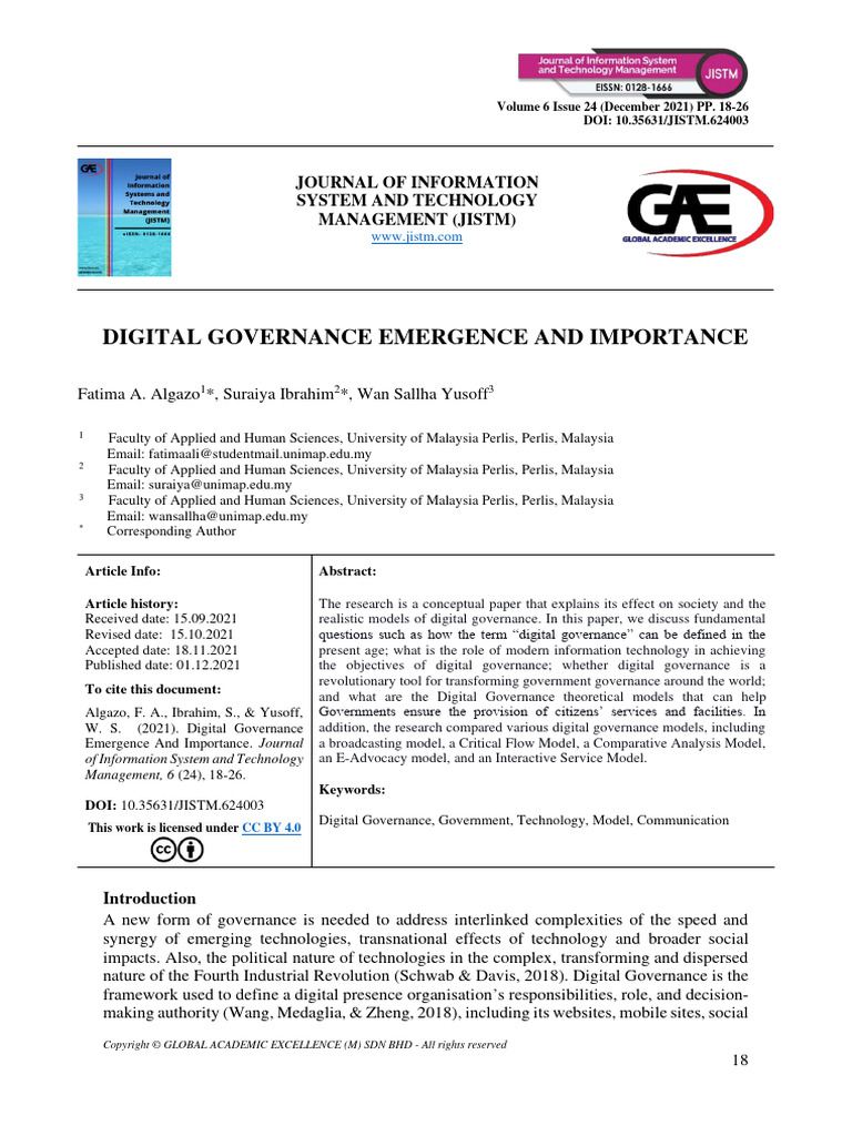 Digital Governance Emergence and Importa | PDF | Governance | E Government