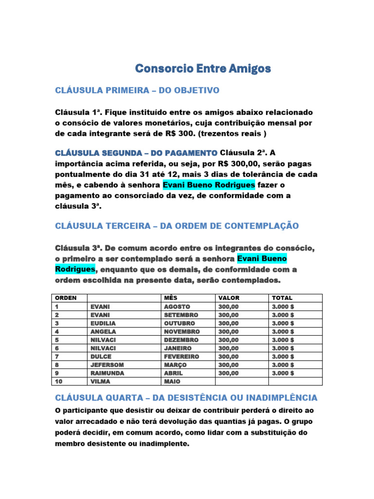 Consórcio de Amigos: Regras e Contribuições | PDF