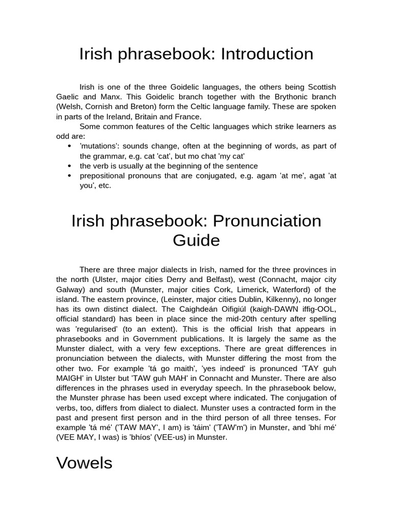 Irish Phrasebook (IGuide) | PDF | Irish Language | Linguistics