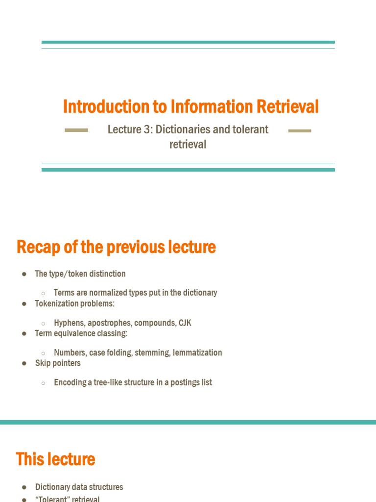 Information Retrieval: Dictionaries & Tolerant Queries | PDF | Computer ...