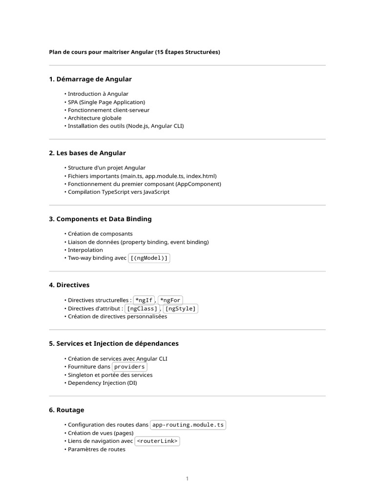 Maîtriser Angular en 15 Étapes Clés | PDF | Programmation web ...