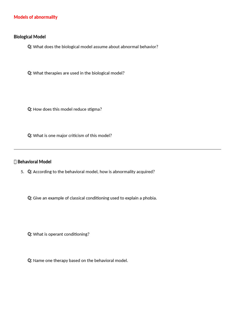 Behavioral Model of Abnormality Explained | PDF | Psychodynamics ...