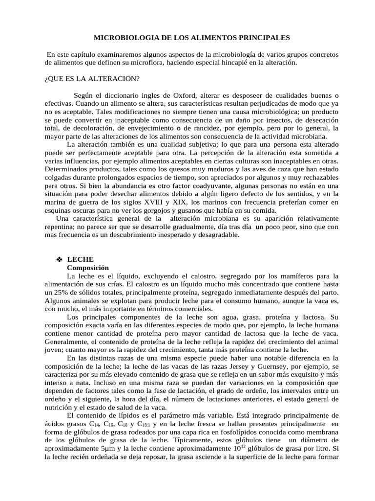 Microbiología y Alteración de Alimentos | PDF | Leche | Carne