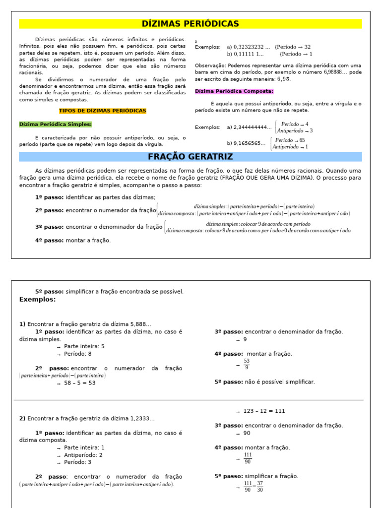 Dízimas Periódicas e Fração Geratriz | PDF | Número racional | Objetos ...