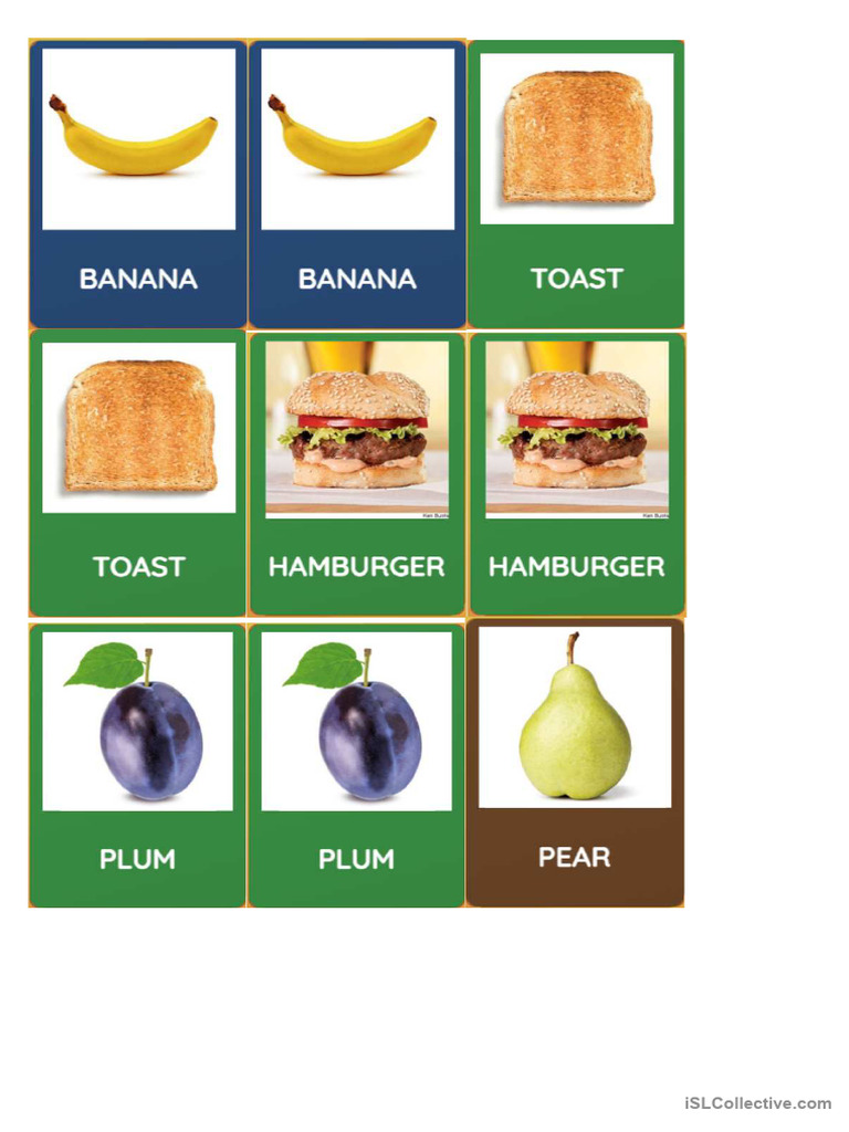 FOOD - Memory Cards (Basic Food - 1st Grade) | PDF