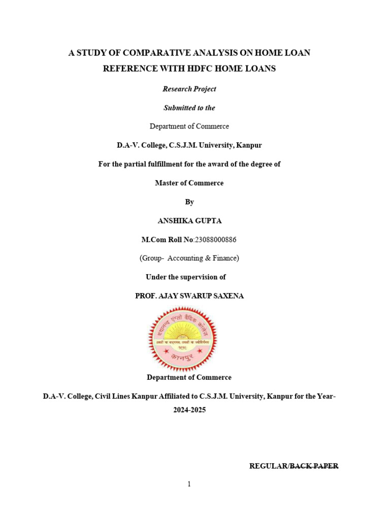 Comparative Analysis of HDFC Home Loans | PDF | Hypothesis | Survey ...