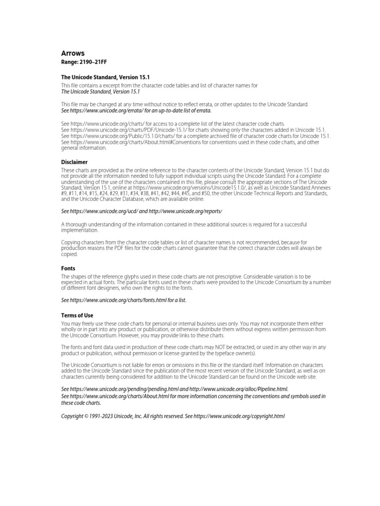 Unicode Arrows Overview 15.1 | PDF | Encodings | Character Encoding