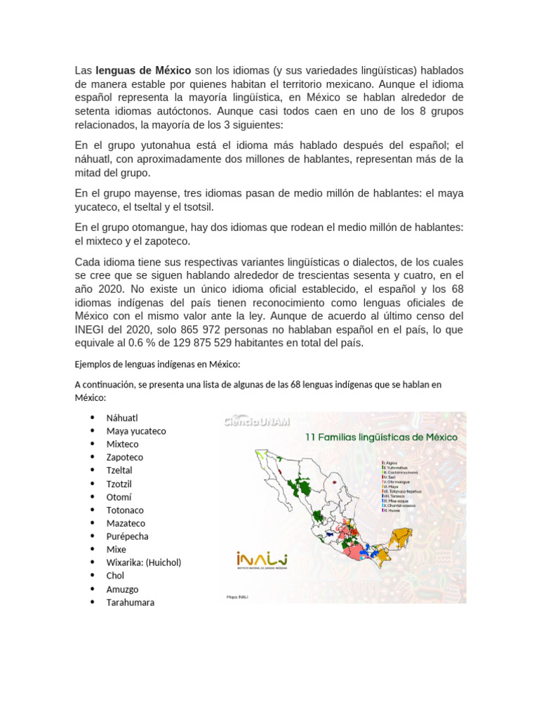 Las Lenguas de México Son Los Idiomas | PDF | Américas | Lengua española
